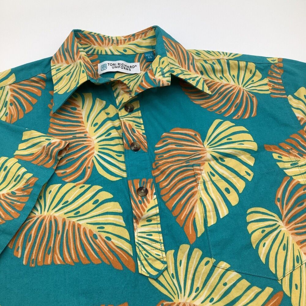 Tori Richard Uniforms Mens Short‎ Sleeve 1/2 Button Hawaiian Polo Size XS